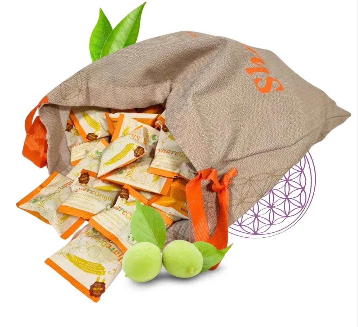 (90-Day Plan Fabric Eco-Bag) Share Original® Fermented Japanese Apricot/Plum 90-piece in Reusable Fabric Bag: 30+month Fermented w. Living Ingredients (Not Lab-Made), Vegan/Plant-Based; Lactose-Free (Made in Switzerland, Free Shipping)