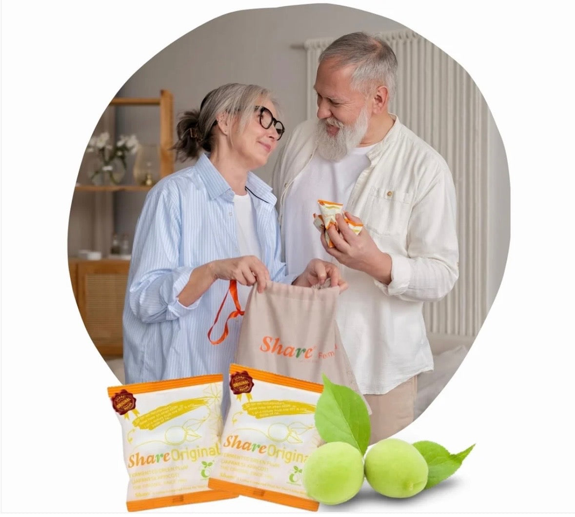 (90-Day Plan Fabric Eco-Bag) Share Original® Fermented Japanese Apricot/Plum 90-piece in Reusable Fabric Bag: 30+month Fermented w. Living Ingredients (Not Lab-Made), Vegan/Plant-Based; Lactose-Free (Made in Switzerland, Free Shipping)