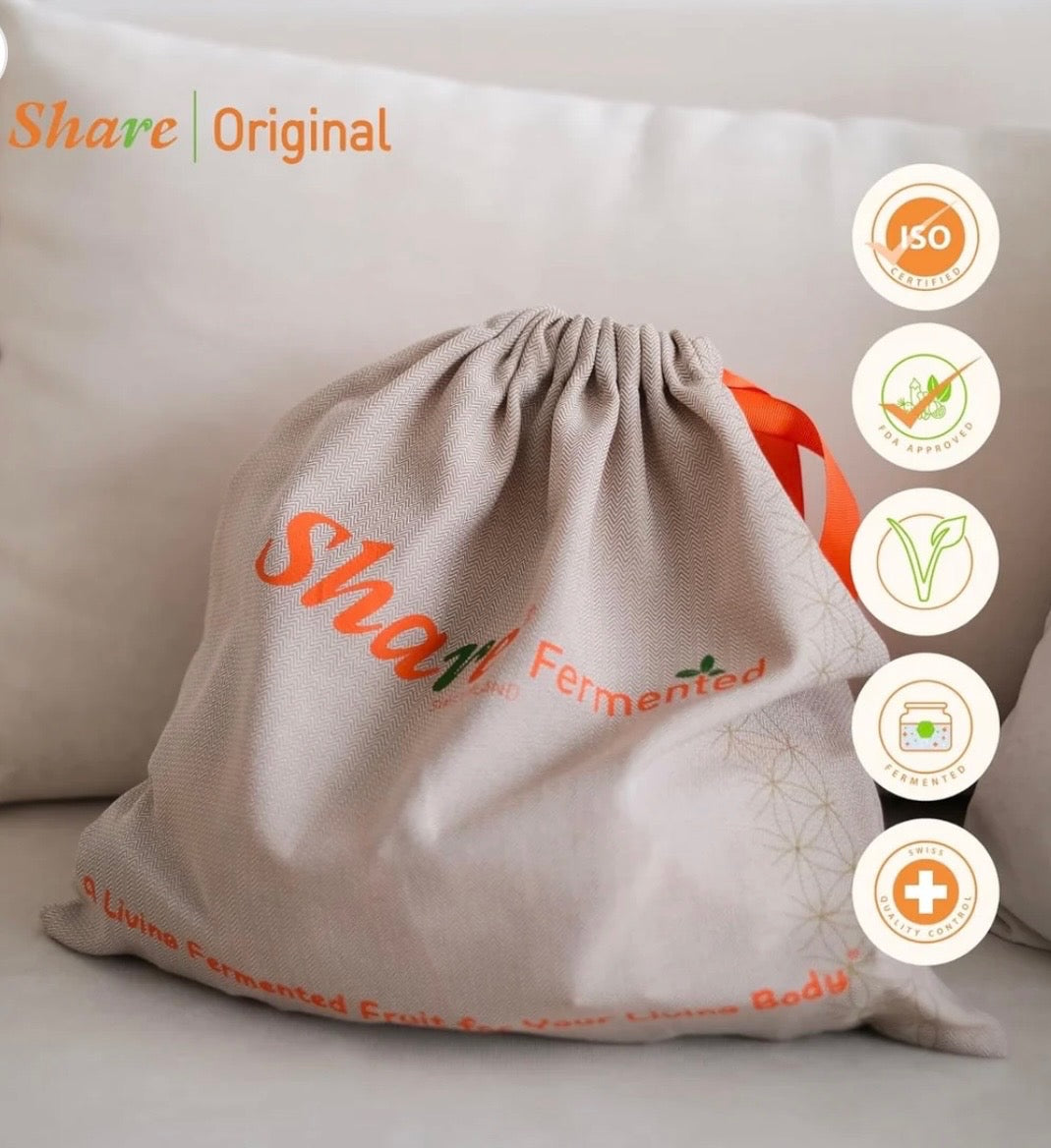 (90-Day Plan Fabric Eco-Bag) Share Original® Fermented Japanese Apricot/Plum 90-piece in Reusable Fabric Bag: 30+month Fermented w. Living Ingredients (Not Lab-Made), Vegan/Plant-Based; Lactose-Free (Made in Switzerland, Free Shipping)