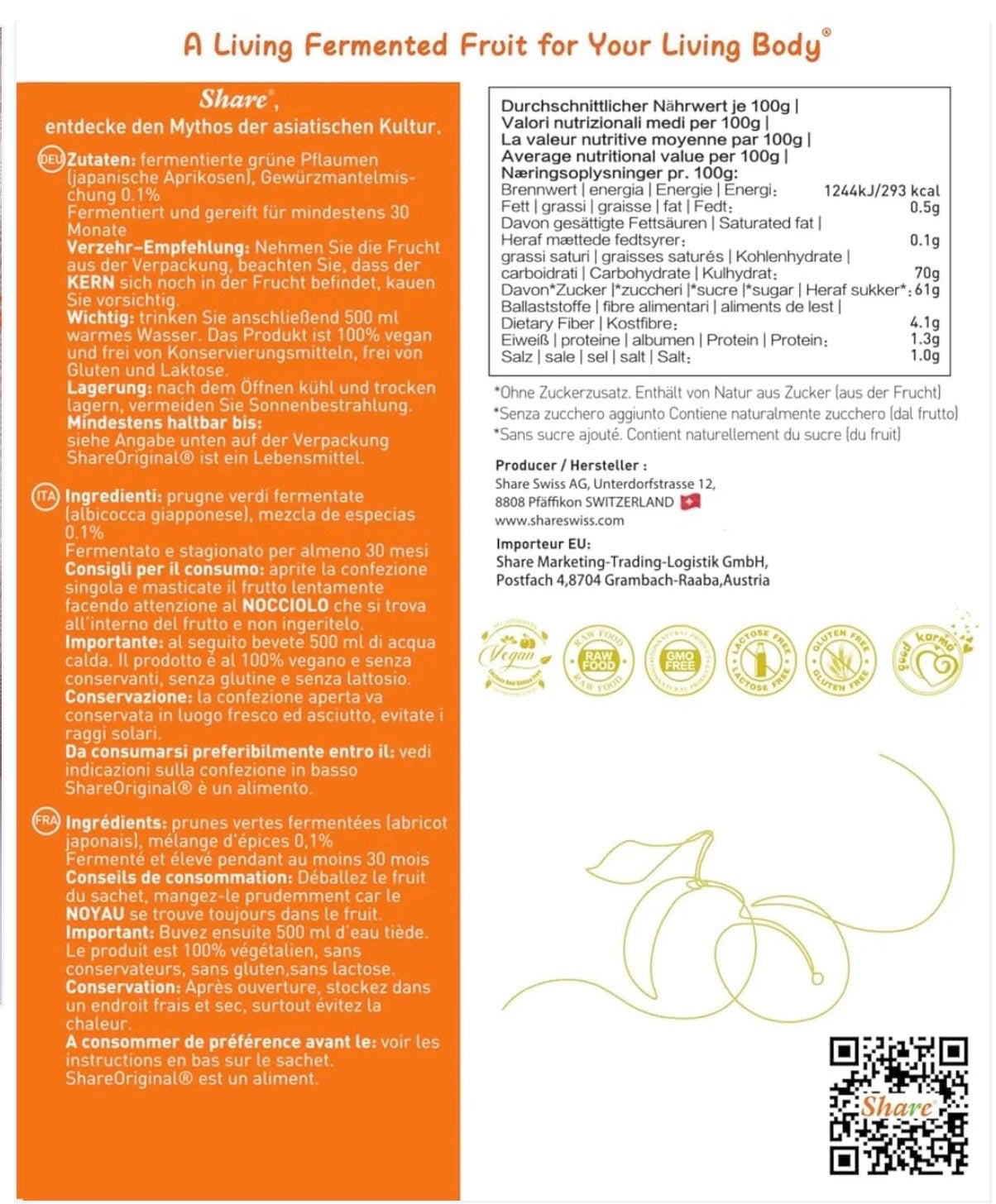 (90-Day Plan Fabric Eco-Bag) Share Original® Fermented Japanese Apricot/Plum 90-piece in Reusable Fabric Bag: 30+month Fermented w. Living Ingredients (Not Lab-Made), Vegan/Plant-Based; Lactose-Free (Made in Switzerland, Free Shipping)